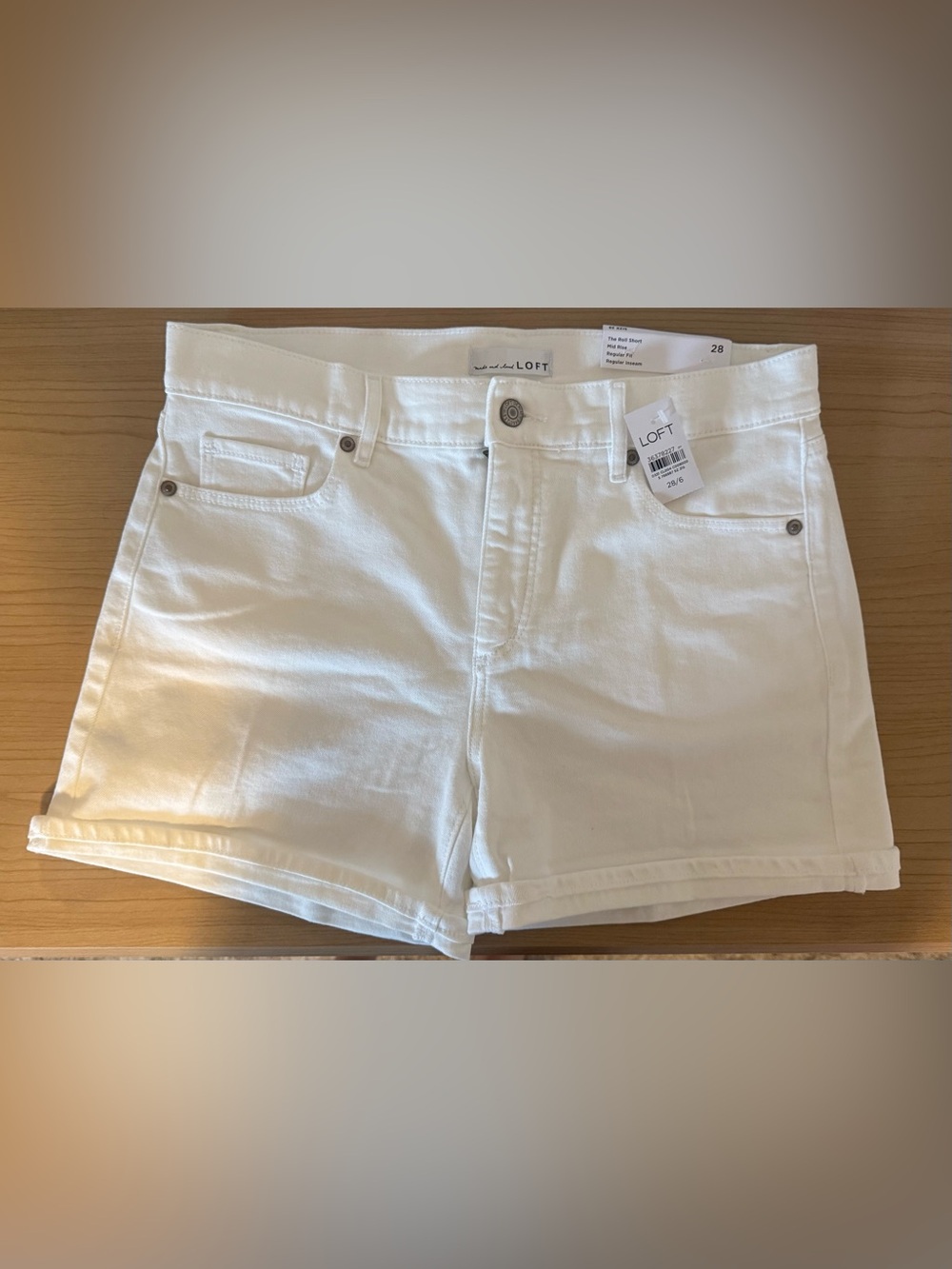 LOFT White Mid Rise Denim Shorts